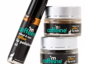 mCaffeine Coffee Lip Kit For Chapped & Pigmented Lips (Lip Polishing Oil 10ml + Lip Balm 12g + Lip Scrub 12g) (1Pack)